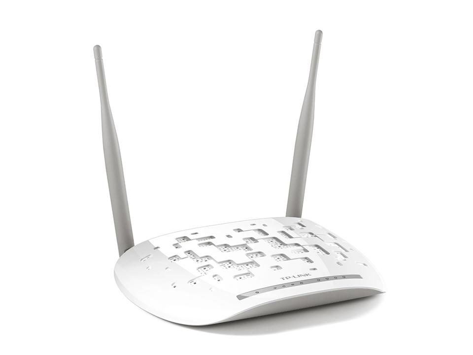 TP-LINK TD-W8961N N300 Wireless N ADSL2+ Modem Router with antennas and ports visible.